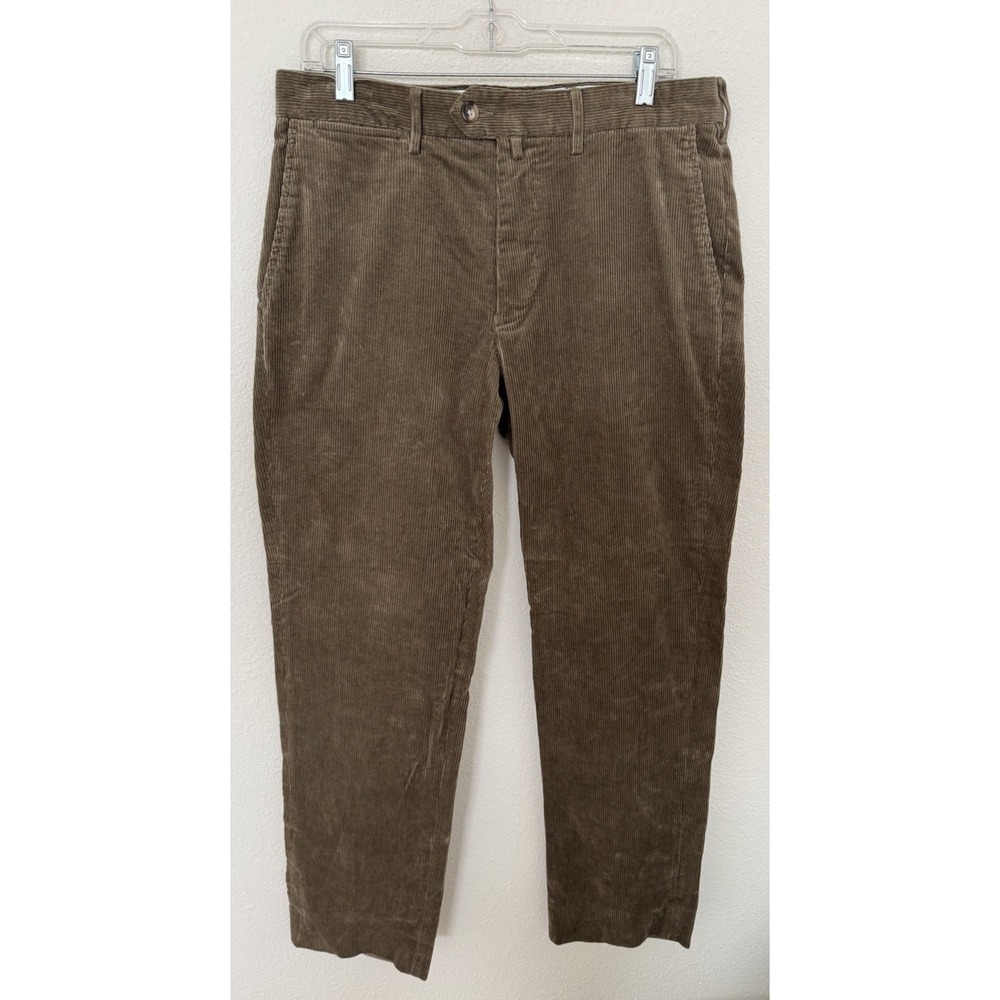 Façonnable Men's 34R (Meas. 33x32) Olive Green Flat Front Corduroy Pants Classic